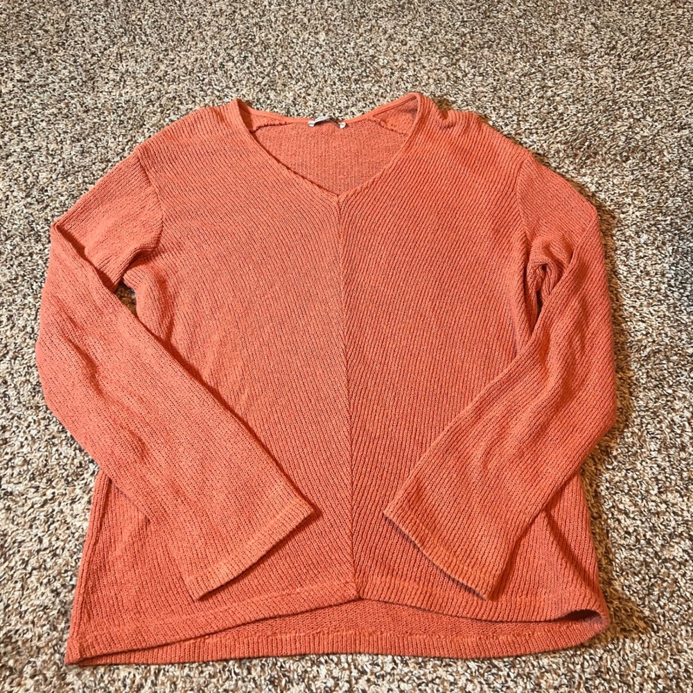 Zara Trafaluc Salmon Knit V-Neck Long Sleeve Sweater Top Ribbed Knit EU USA‎ L